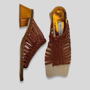 MIISTA Copper/Amber Knit Block Heel Sandals Size 37